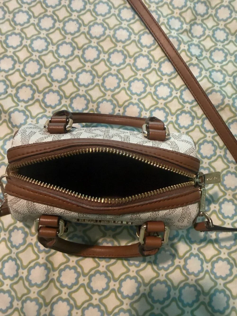 Michael Kors Bedford Mini Satchel Crossbody Vanilla Brown Signature MK Logo